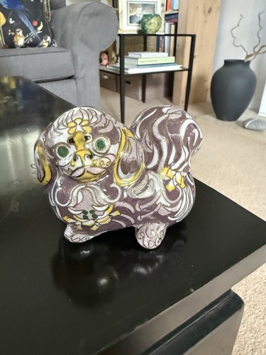 Vintage purple enamel foo dog - purple,