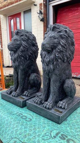 Large pair cast stone lion - cast,