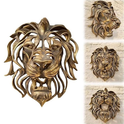 Gold lion head wall sculpture - lion,