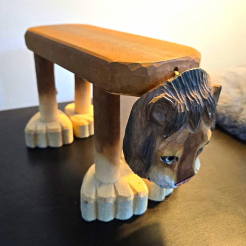 Carved wooden lion bench - wooden, bench/stool