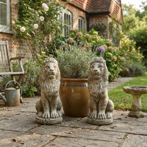 Stone garden lion ornaments - stone,