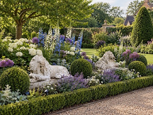 Large pair stone lions garden - stone,