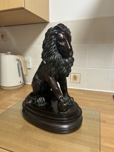 Antique black solid lion door - black,