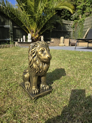 Large stone garden lion statue - lion,