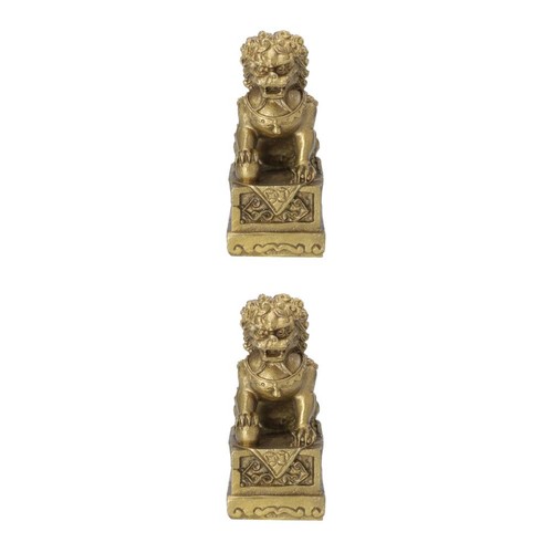 2pcs lion statue decor - decor, brass