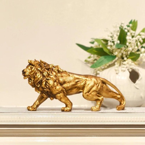 Golden lion statue resin - golden,