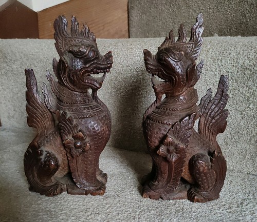 Pair chinese handcarved wooden - pair,