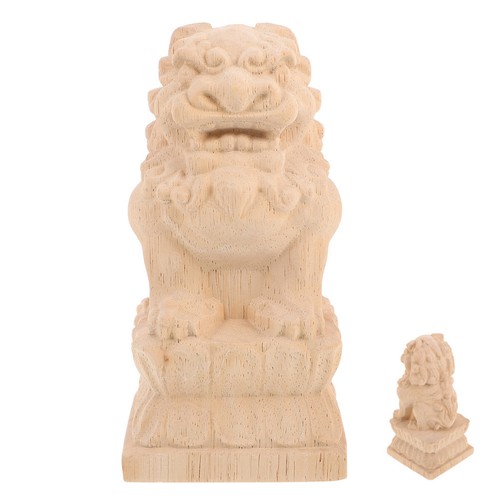 Natural wood lion statue - wood,