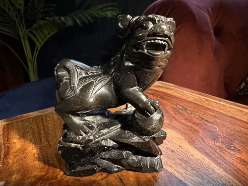 Carved black stone foo - black,