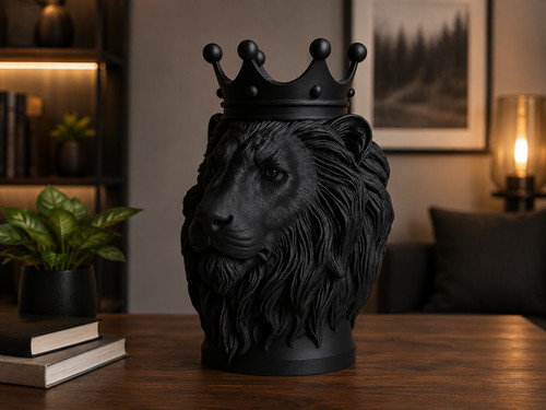 Crowned lion bust vase - **crowned,