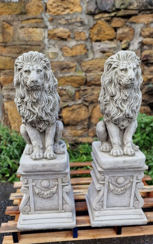 Large pair stone lions - pair,
